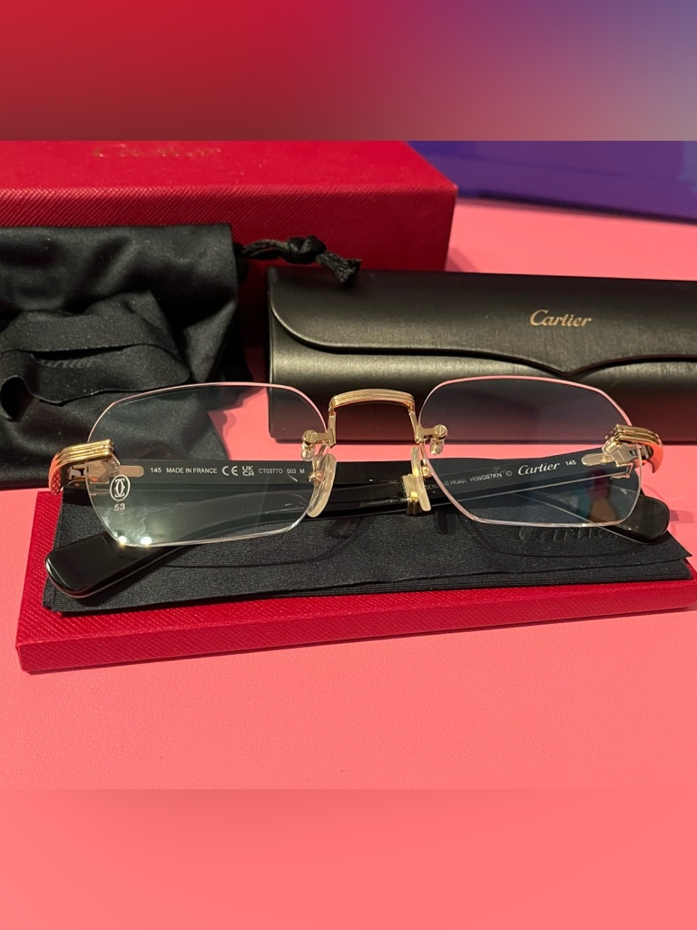 NEW Cartier CT0377O 003 Eyeglasses White Buffalo Horn Yellow Gold